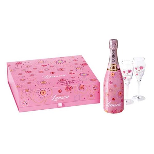 Lanson Rose Pink Love limited Edition Box With 2 Flutes - Top Choice